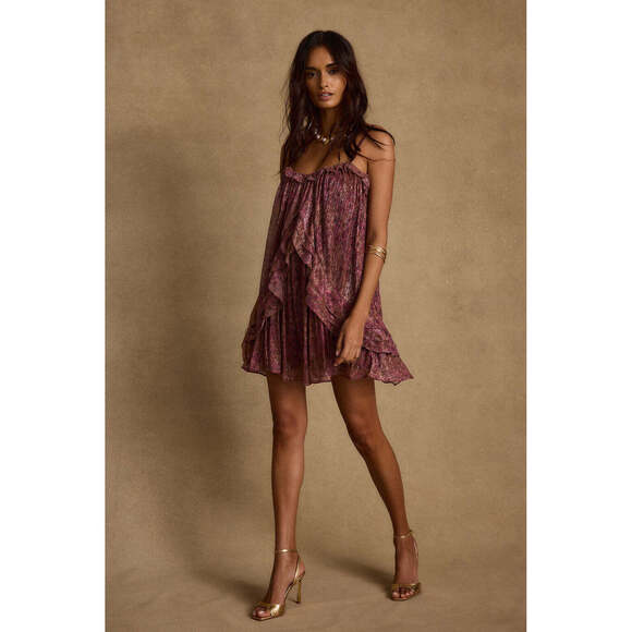 12th Tribe Golden Hour Raspberry Ruffle Mini Dress Size M - Picture 3 of 3